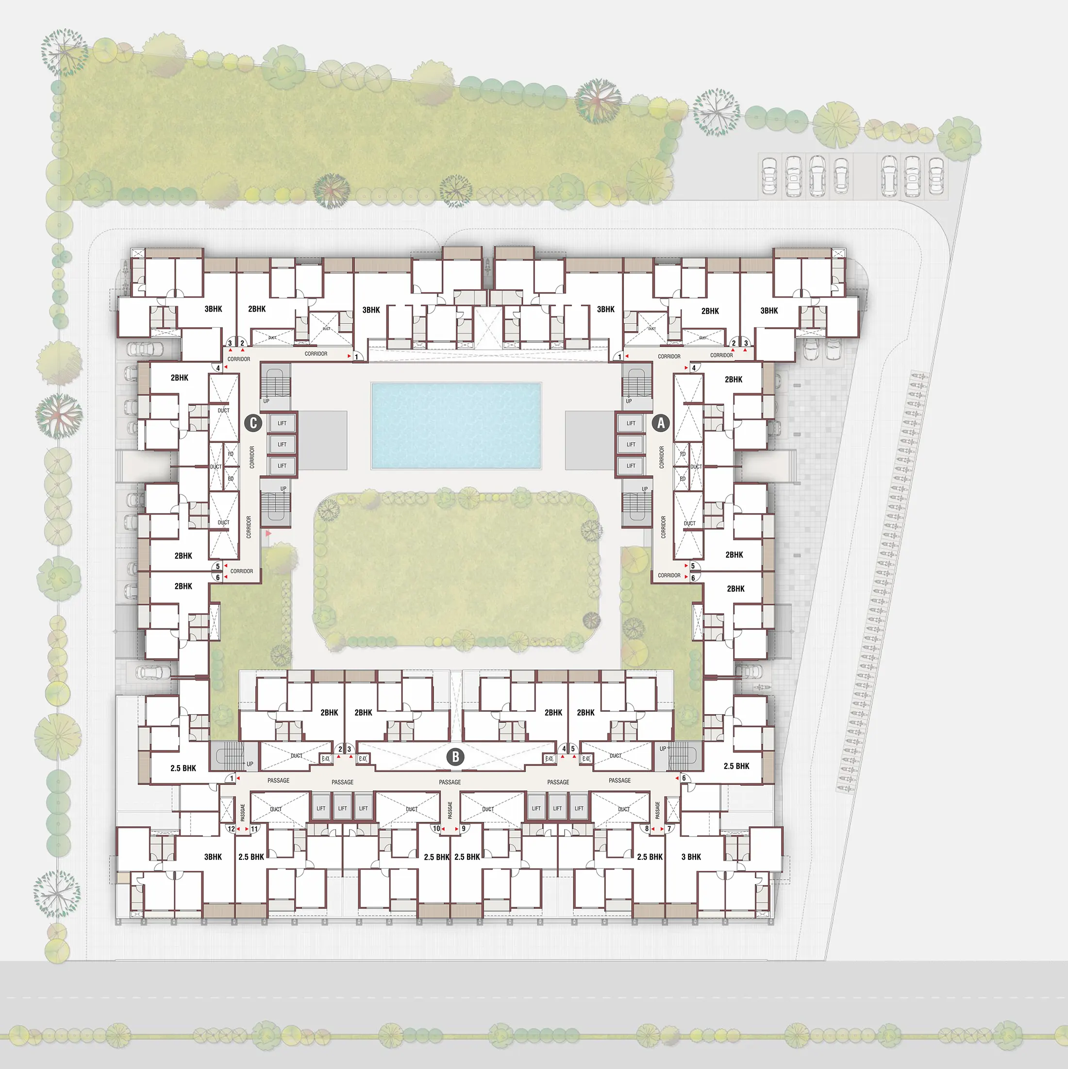 Typical Floor Plan (3rd to 7th, 9th to 11th, 13th, 14th & 15th Floor) of Gami Satyam Palacio, Kharghar