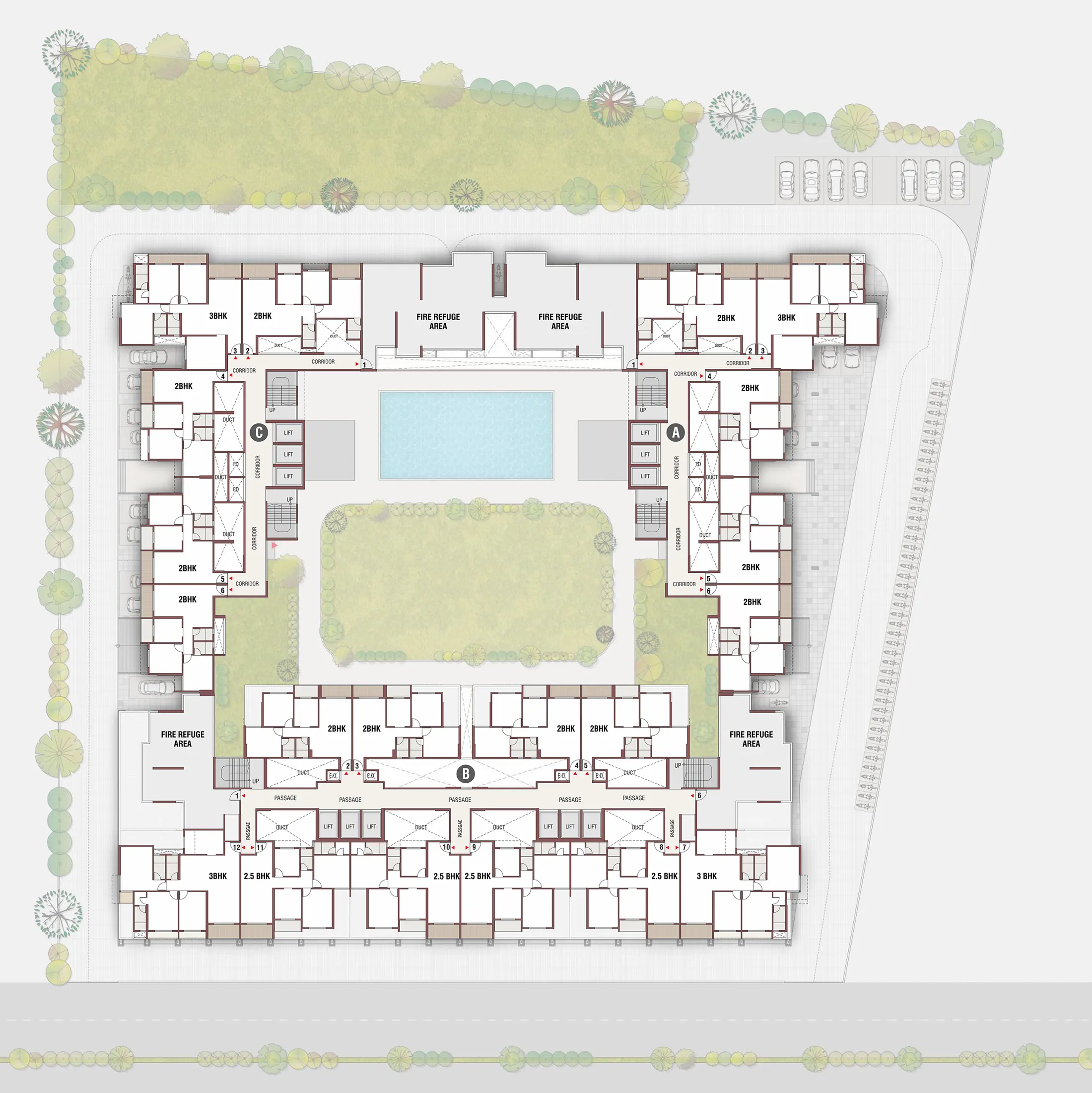 Typical Refuge Floor Plan (8th & 12th Floor) of Gami Satyam Palacio, Kharghar